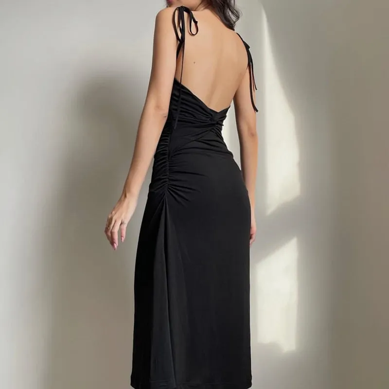 Women's Summer Backless Long Party Dress with Spaghetti Straps