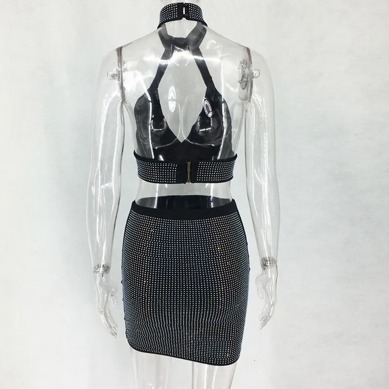 Women's Summer Sheath Two-Piece Dress With Crystals