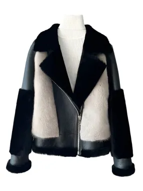 Women's Winter Luxury Mink Fur Coat - Genuine Leather Jacket with Natural Merino Sheep Fur, Thick Warm Outerwear