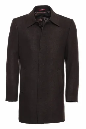 WSS Brown Hidden Button Peak Lapel Coat  - Singen